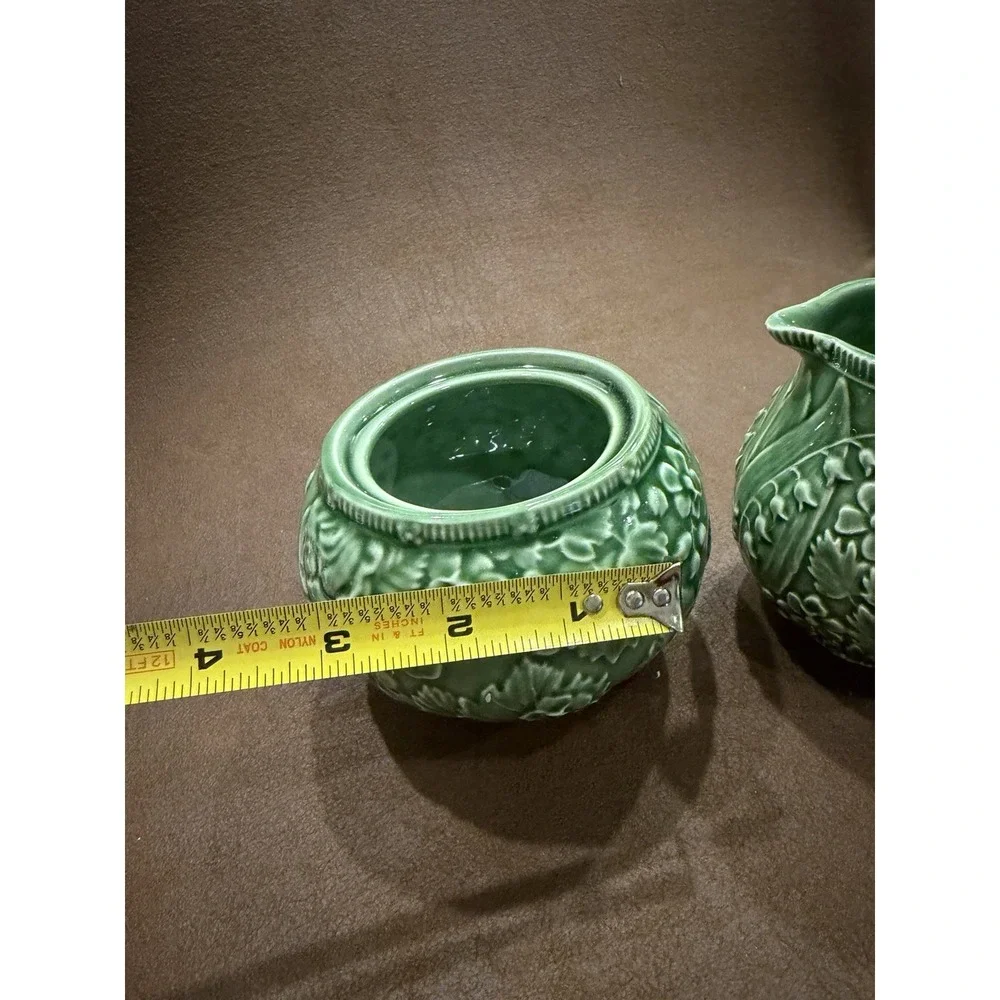 Tiffany & Co. Strawberry & Vine Green Majolica Cream & Sugar Set Portugal